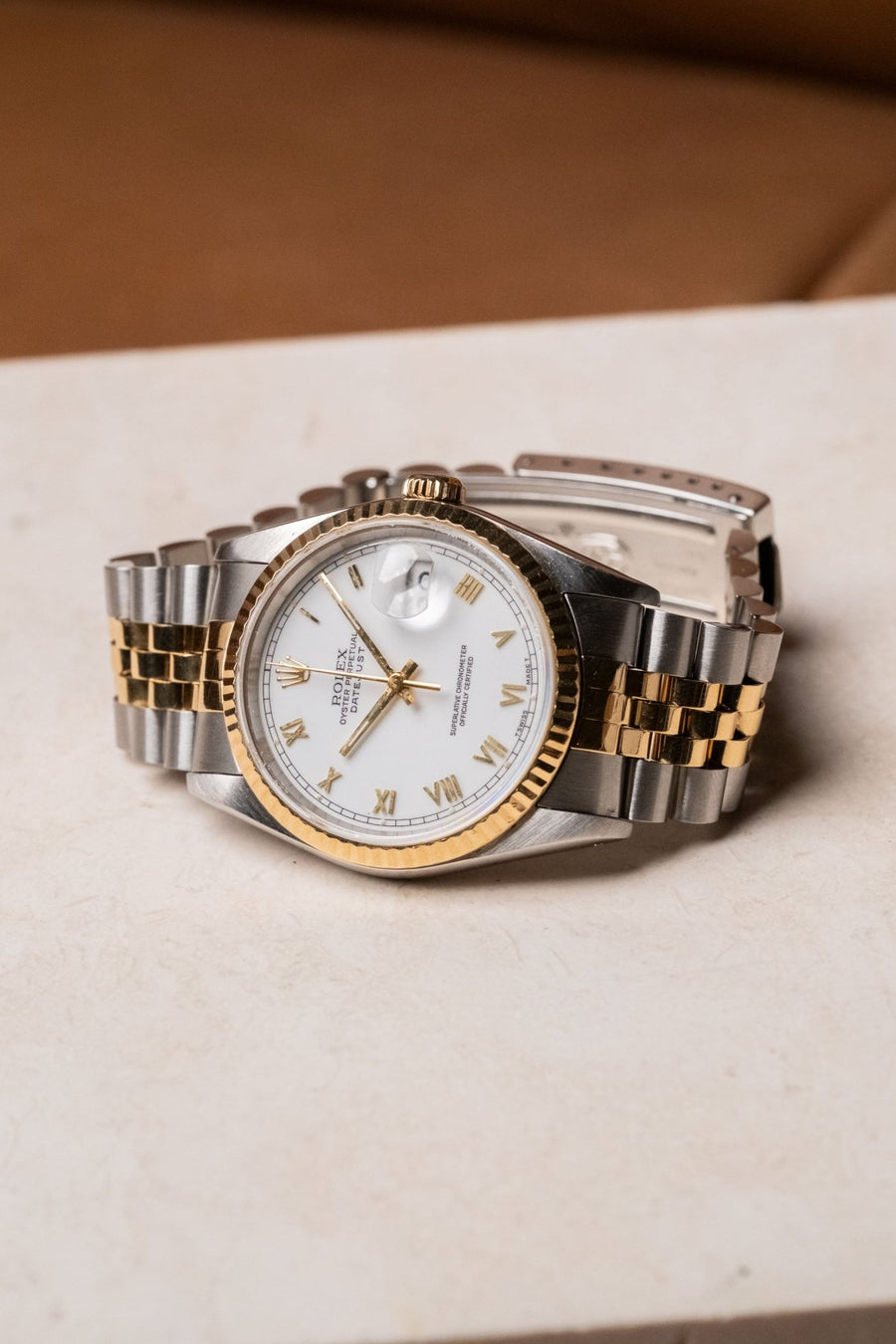 1993 Rolex Datejust 36 Two - Tone White Roman Dial Ref 16233 - Wristory