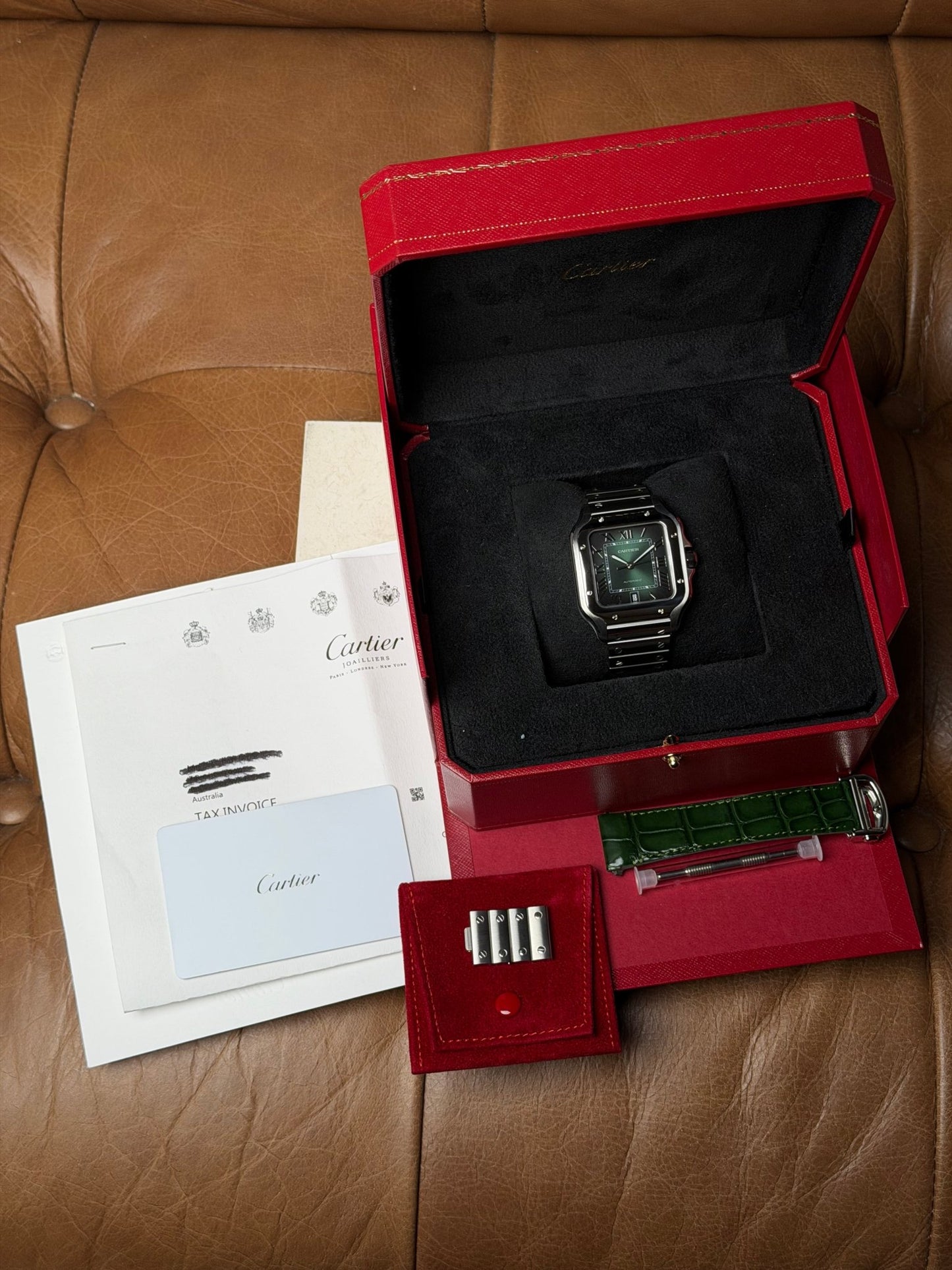 2024 Cartier Santos de Cartier Large Green Dial Ref. WSSA0062 - Wristory