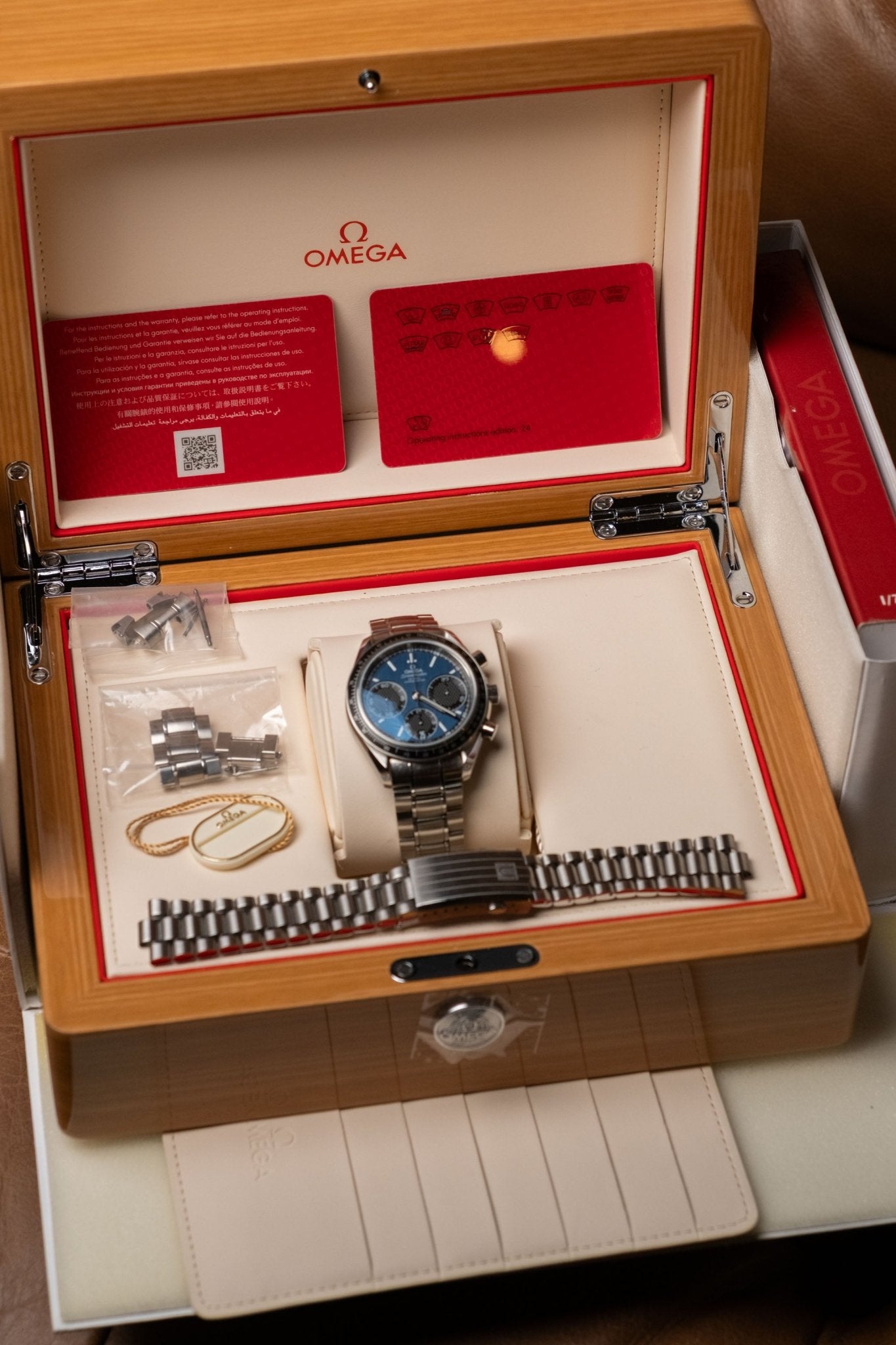 2024 OMEGA Speedmaster Racing Chronograph Blue Dial 326.30.40.50.03.001 full set box and papers
