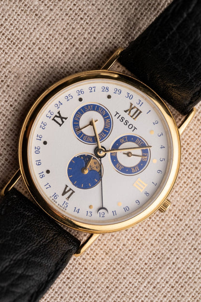 1990s Tissot C265 Moonphase Triple Calendar Quartz dial detail close-up