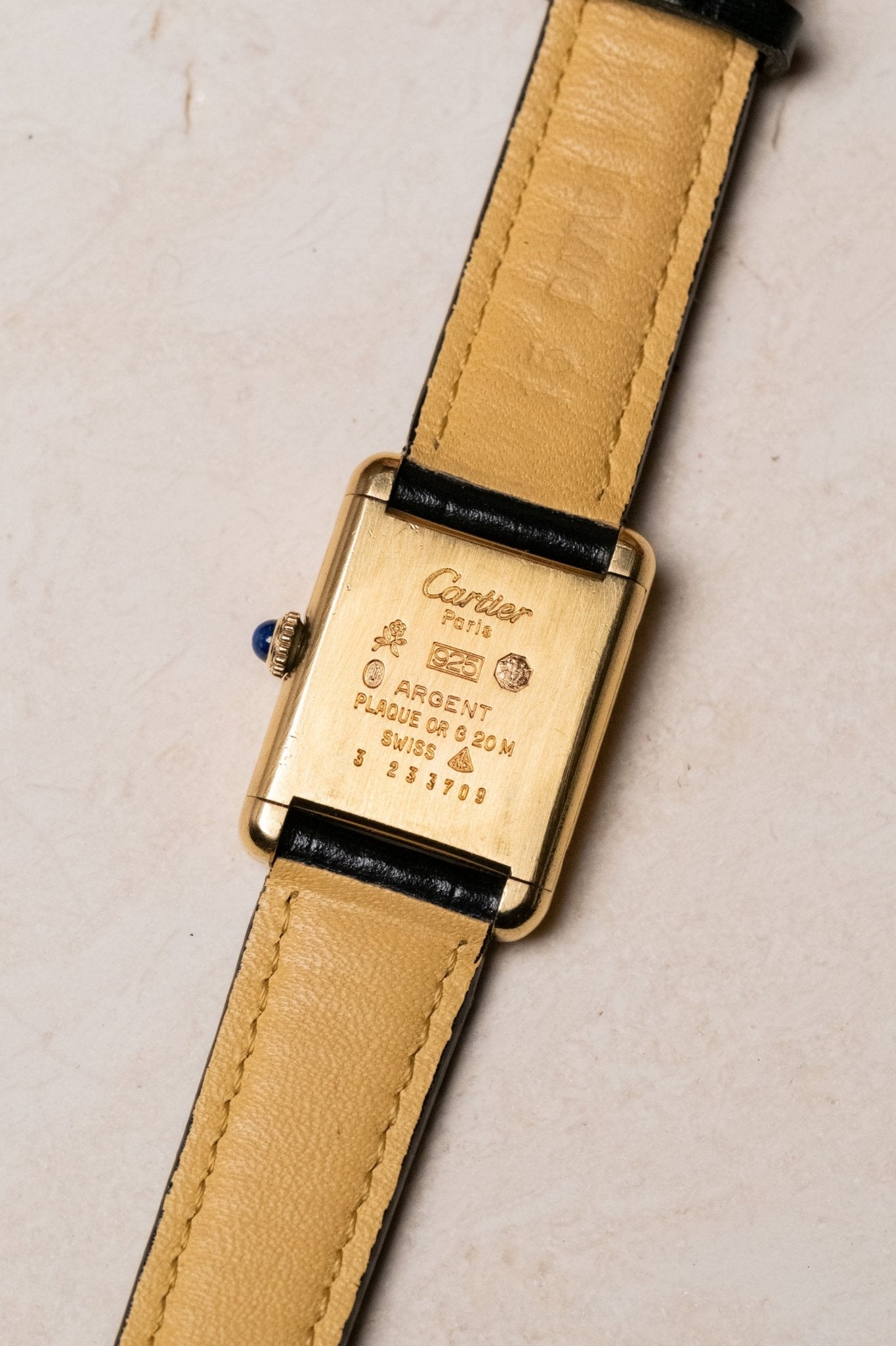1990s Cartier Tank Must de Cartier Vermeil SM Burgundy Dial Ref. 3013201 - Wristory