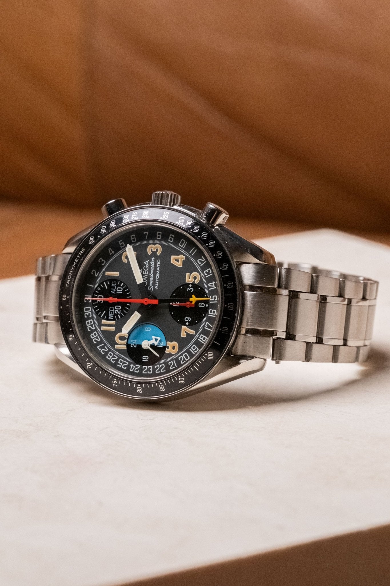 1993 OMEGA Speedmaster Triple Day-Date Mk40 dial detail close-up