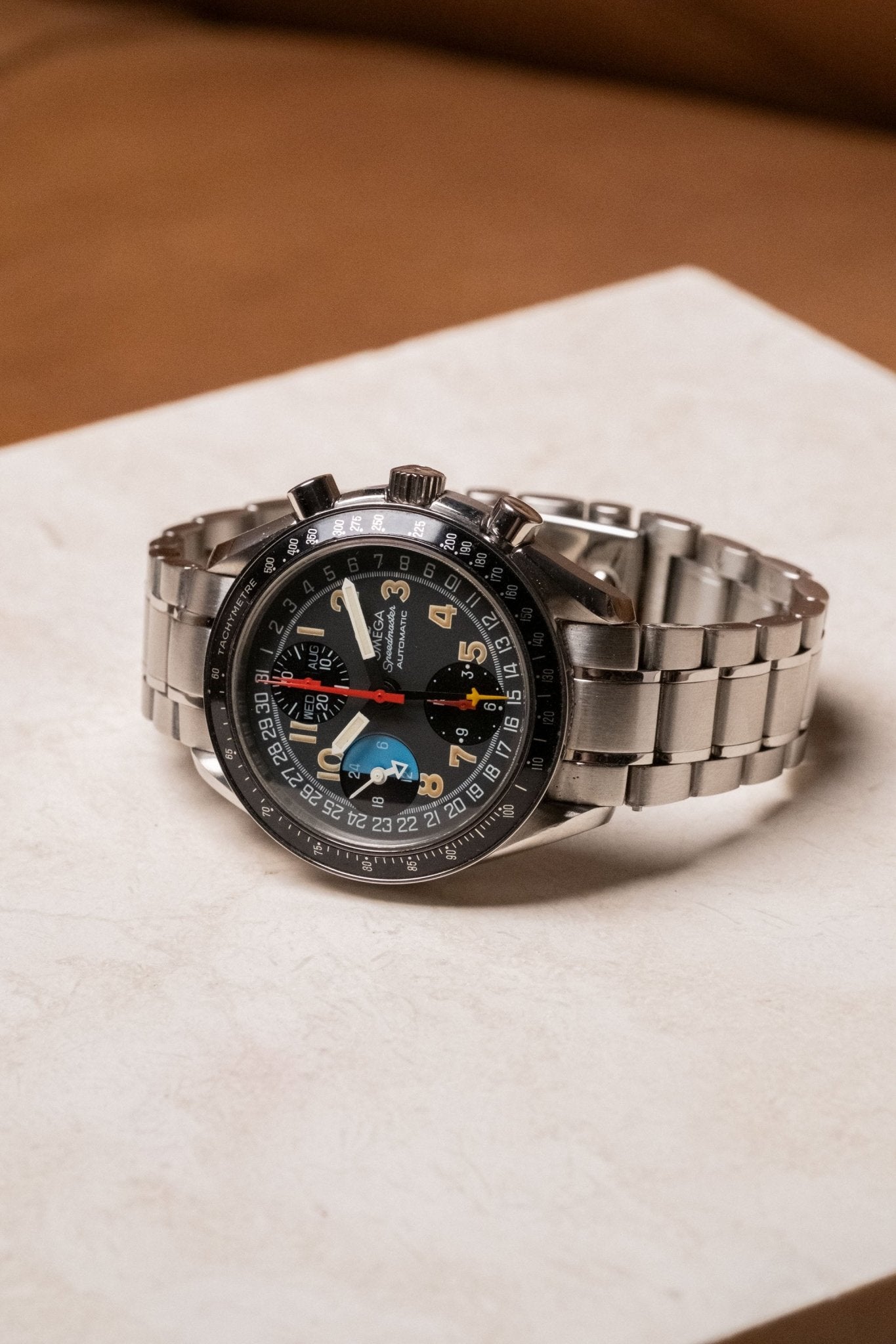1993 OMEGA Speedmaster Triple Day-Date Mk40 dial detail close-up