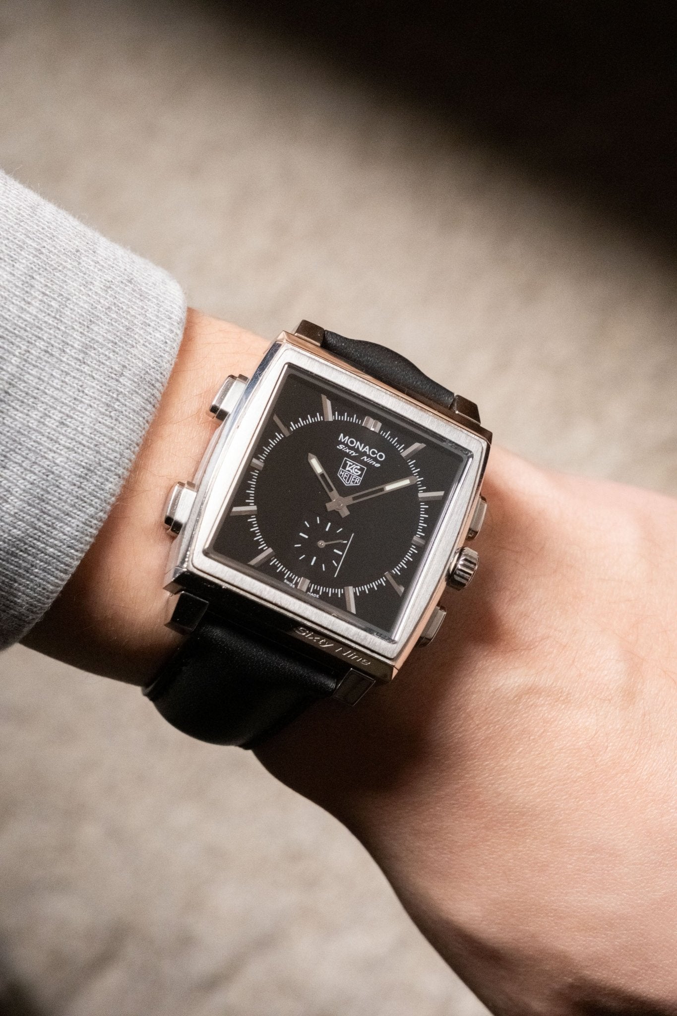 2000s TAG Heuer Monaco Sixty Nine Ref CW9110.FC6177 Black Sunray Dial Mechanical - Digital Flip Chronograph Watch - Wristory