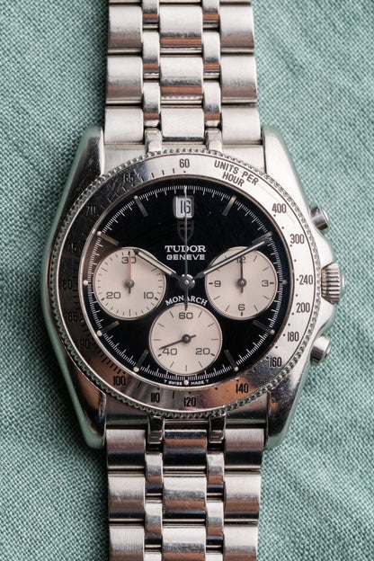 2005 Tudor Monarch Chronograph "Reverse Panda" 15900 dial detail close-up