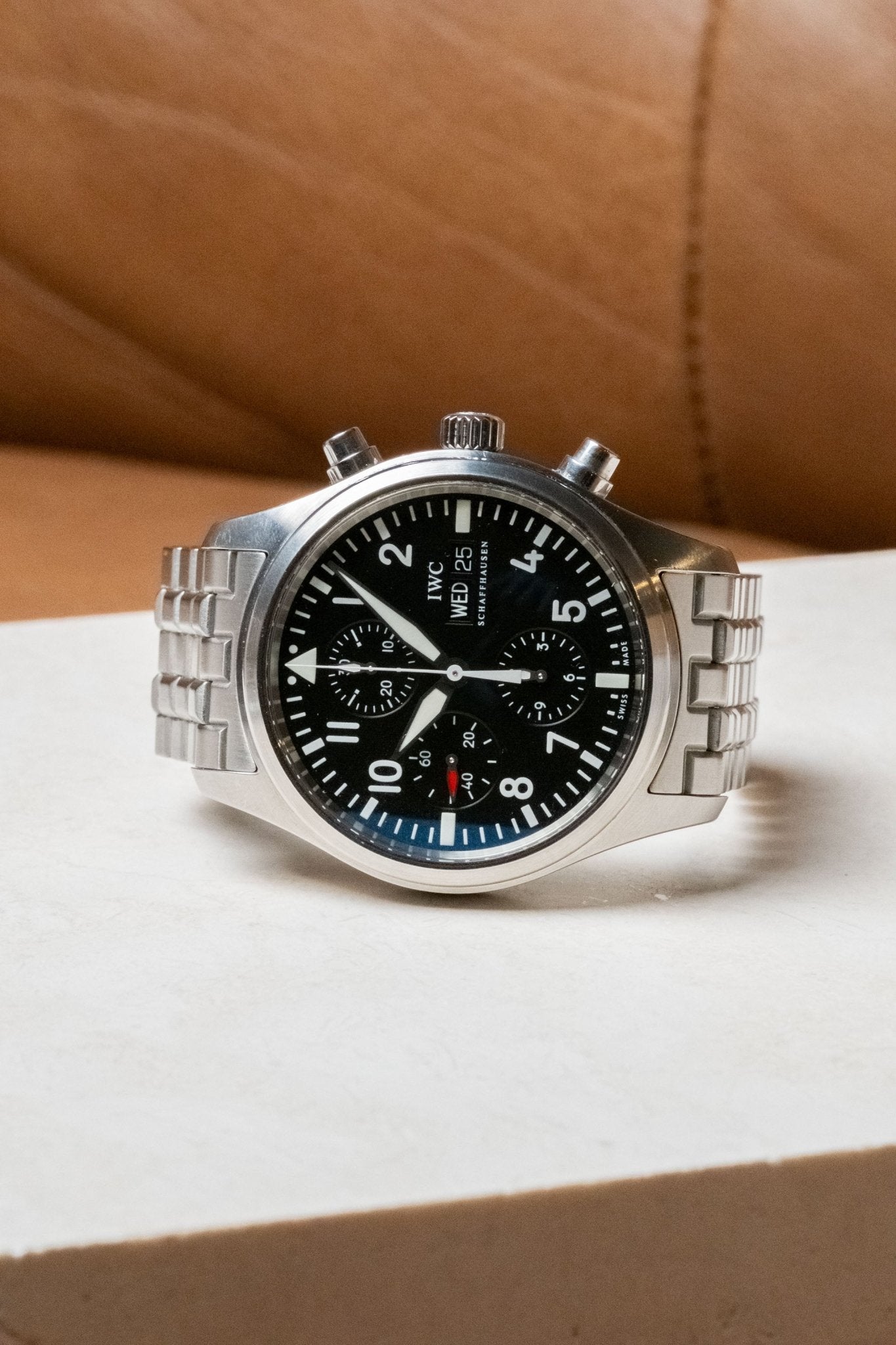 2007 IWC Schaffhausen Pilot’s Watch Chronograph IW371704 dial detail close-up