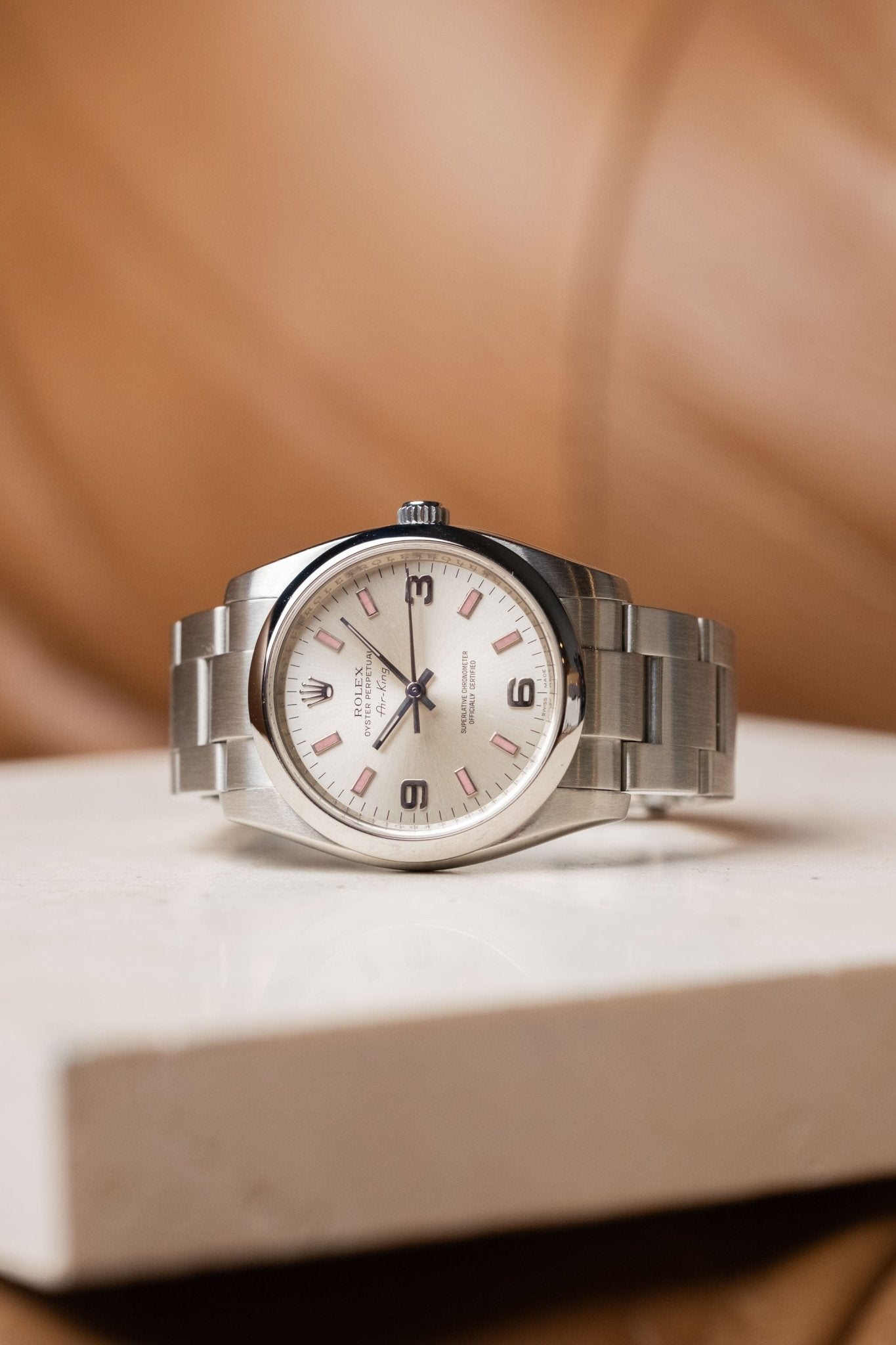 2008 Rolex Air King Oyster Perpetual 34 Pink Indexes 3/6/9 Dial Ref. 114200 - Wristory