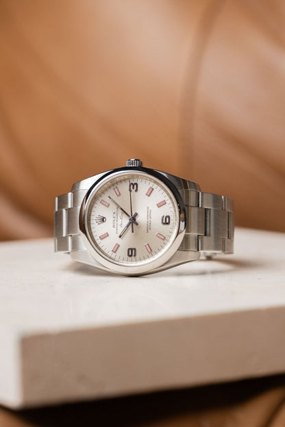 2008 Rolex Air King Oyster Perpetual 34 Pink Indexes 3/6/9 Dial Ref. 114200 - Wristory