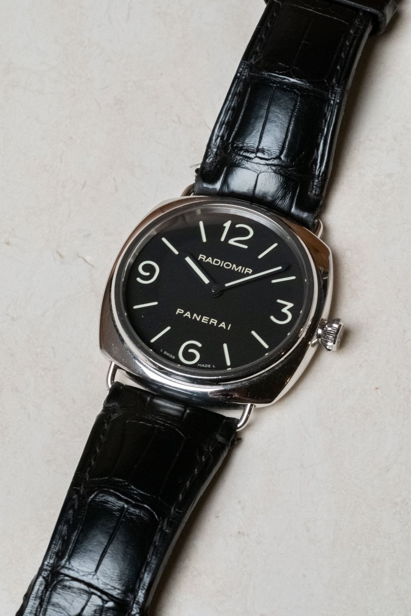 2010 Officine Panerai Radiomir “Sandwich Dial” PAM 00210 dial detail close-up