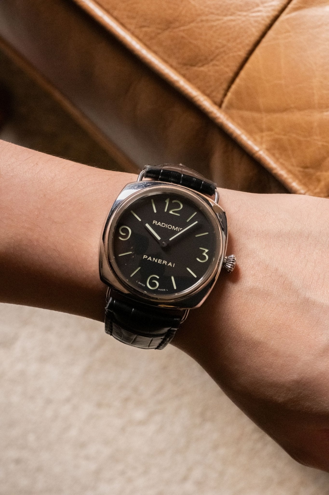 2010 Officine Panerai Radiomir “Sandwich Dial” PAM 00210 dial detail close-up