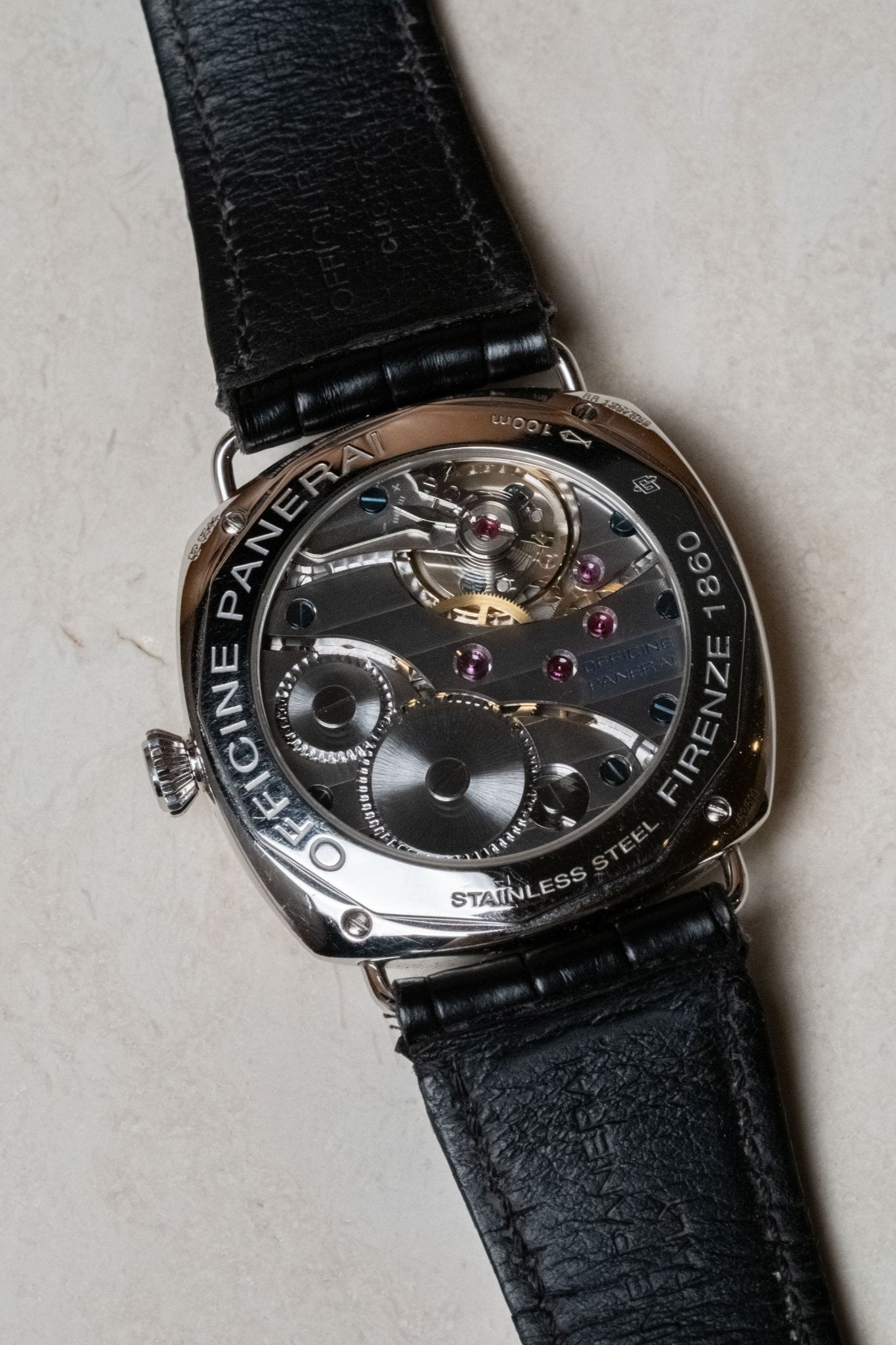 2010 Officine Panerai Radiomir “Sandwich Dial” PAM 00210 caseback view
