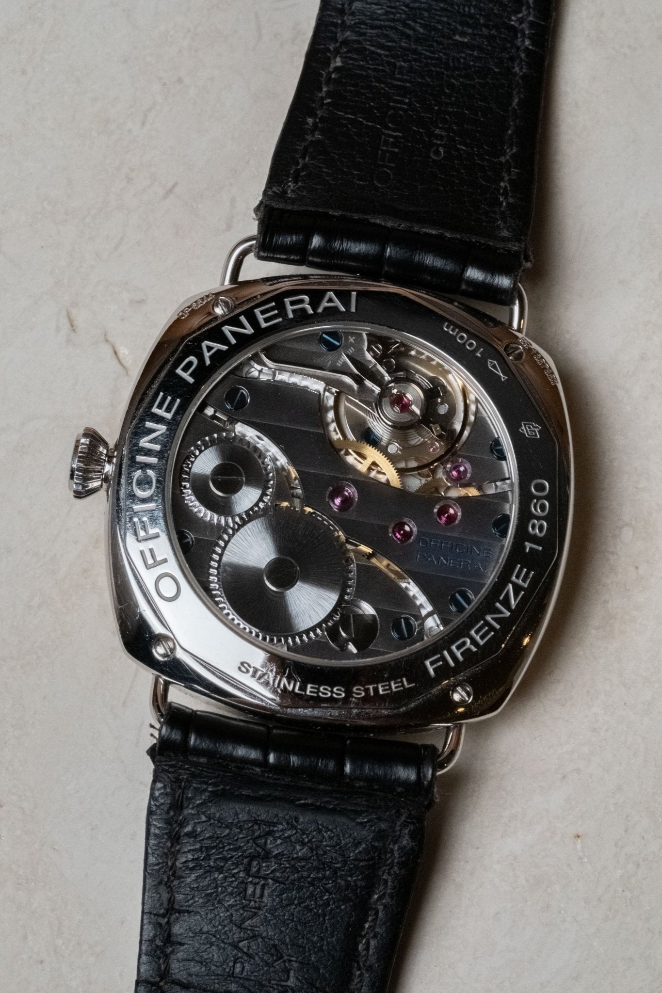 2010 Officine Panerai Radiomir “Sandwich Dial” PAM 00210 caseback view