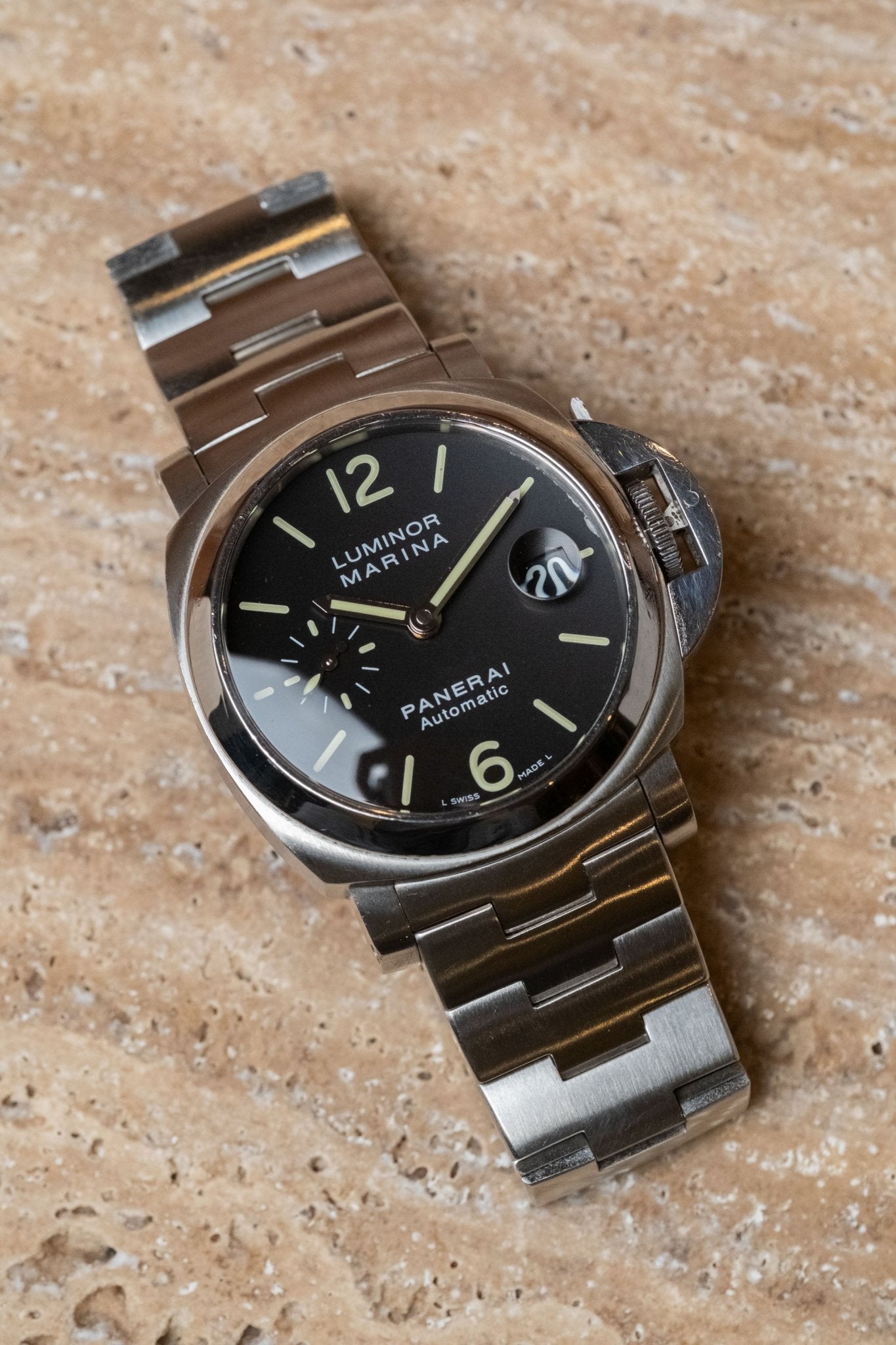 2011 Officine Panerai Luminor Marina PAM 00298 dial detail close-up