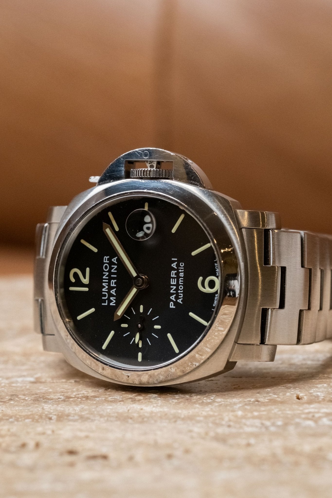 2011 Officine Panerai Luminor Marina PAM 00298 dial detail close-up