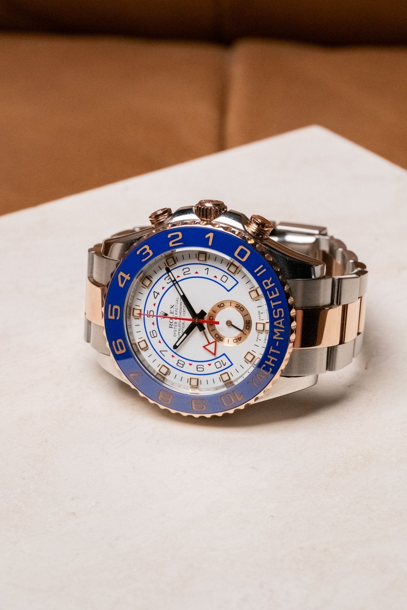 2012 Rolex Yacht-Master II Two-Tone Everose Gold 116681 dial detail close-up