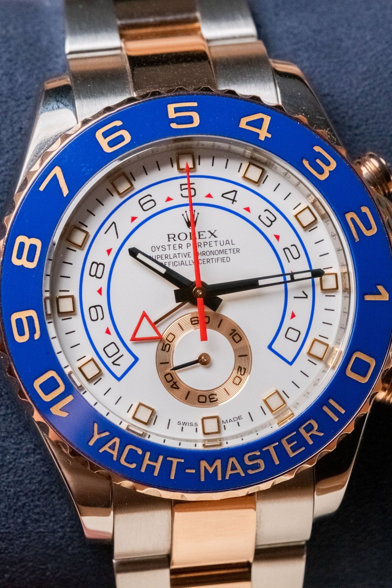 2012 Rolex Yacht-Master II Two-Tone Everose Gold 116681 dial detail close-up