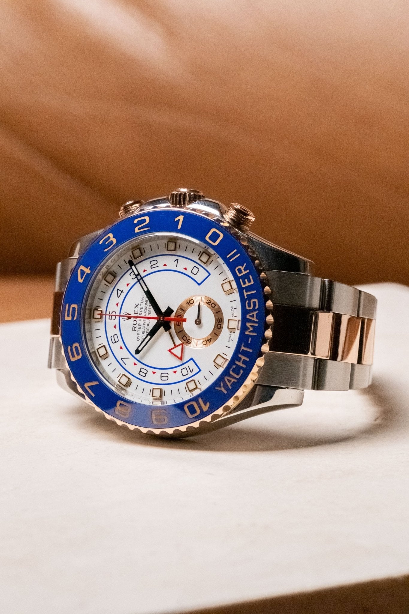 2012 Rolex Yacht-Master II Two-Tone Everose Gold 116681 dial detail close-up