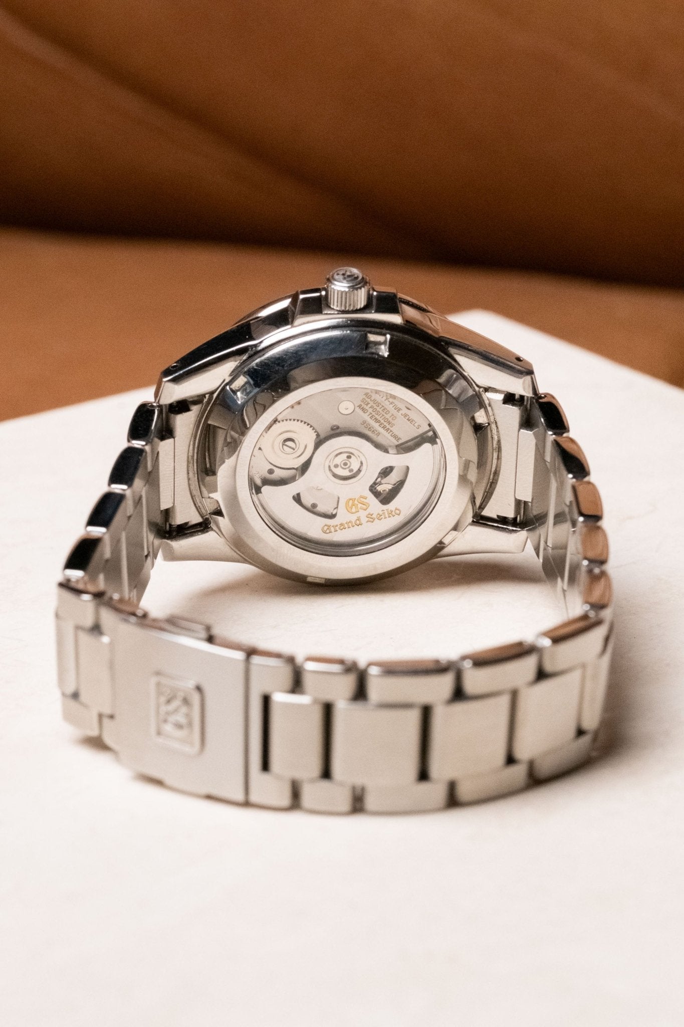 2014 Grand Seiko GMT Polar White Dial SBGM025 caseback view