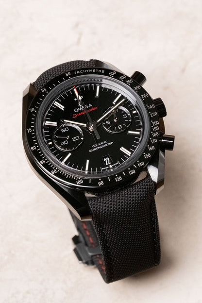2014 OMEGA Speedmaster Ceramic OG “Dark Side of the Moon” 311.92.44.51.01.003 dial detail close-up