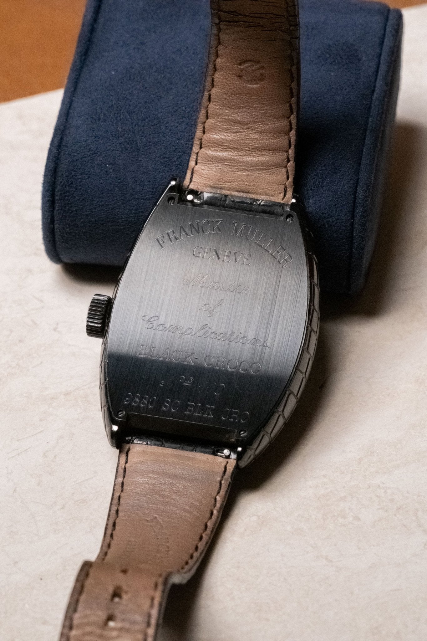 2016 Franck Muller Cintrée Curvex Black Croco 9880 caseback view