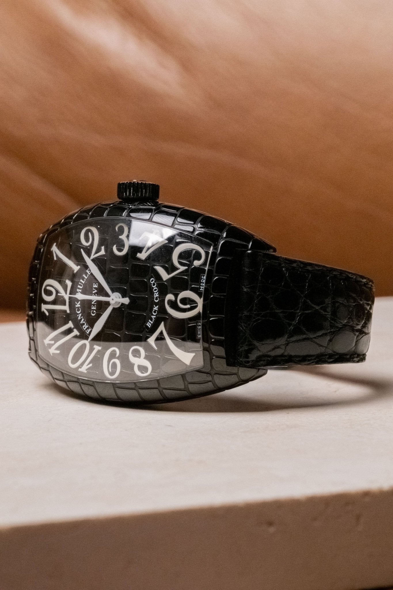 2016 Franck Muller Cintrée Curvex Black Croco 9880 dial detail close-up