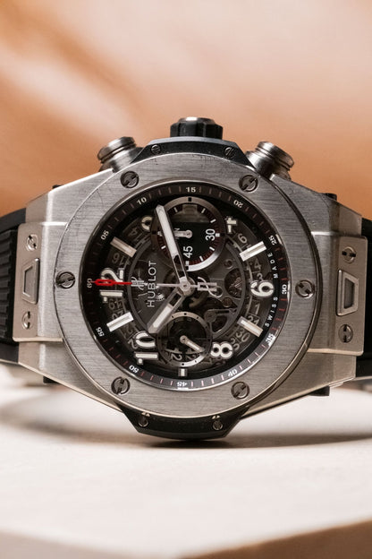 2016 Hublot Big Bang Unico Titanium Skeleton 411.NX.1170.RX dial detail close-up