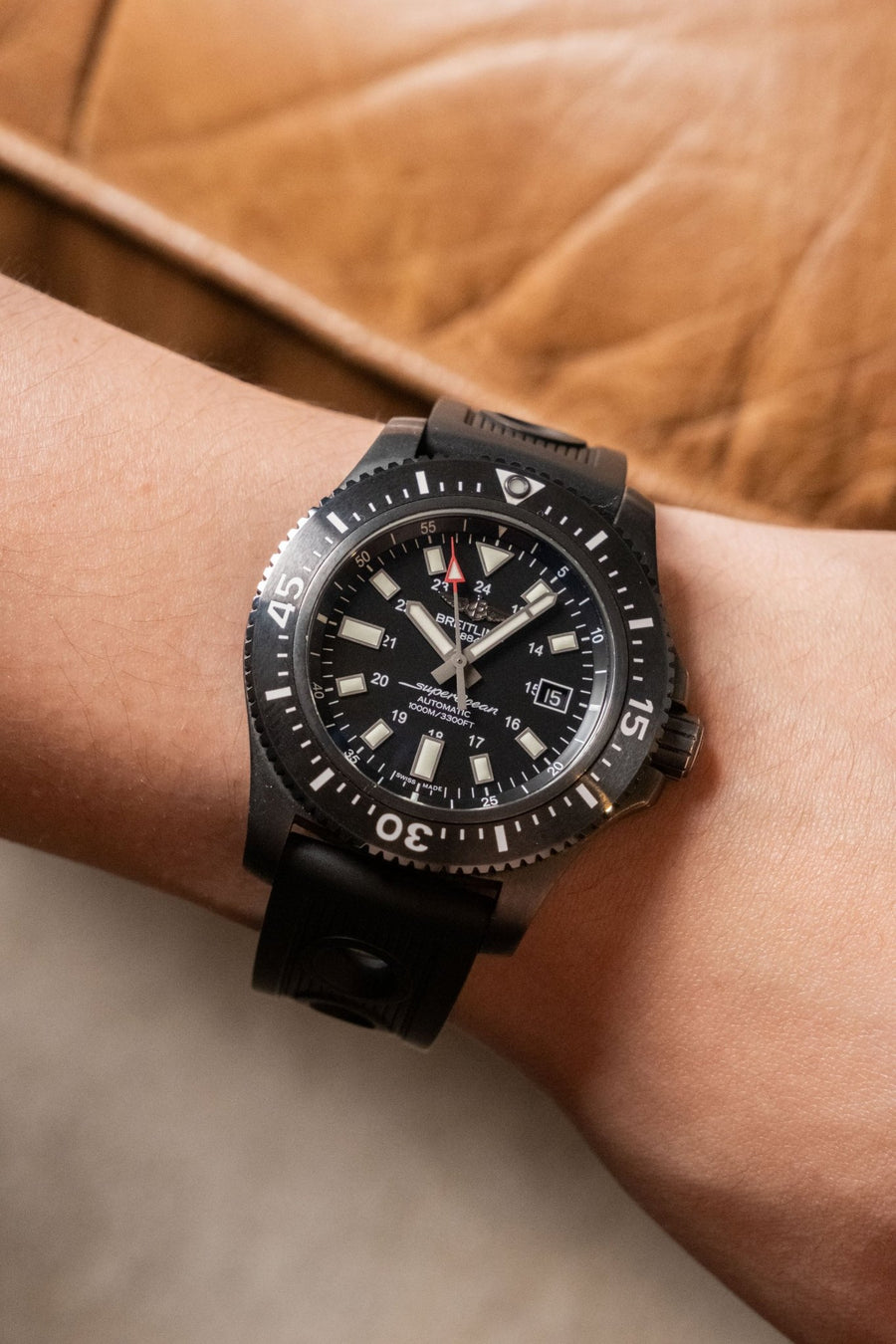 2019 Breitling Superocean 44mm Special Black Steel Case M1739313 dial detail close-up