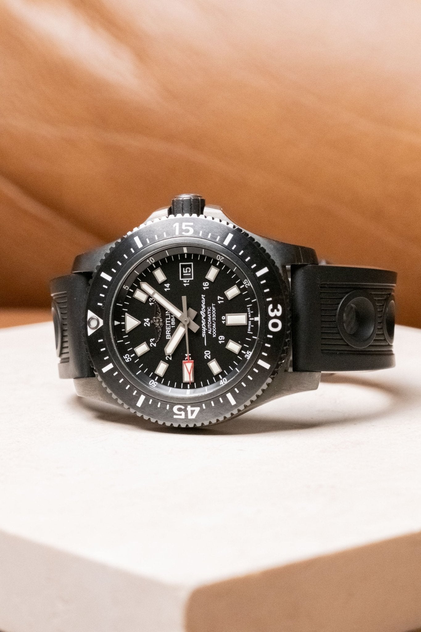 2019 Breitling Superocean 44mm Special Black Steel Case M1739313 dial detail close-up