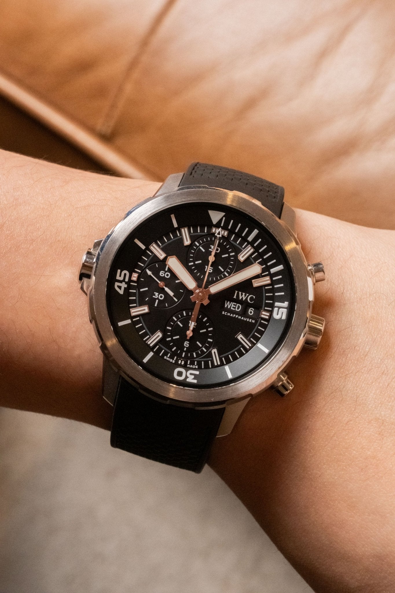 2019 IWC Schaffhausen Aquatimer Chronograph dial detail close-up