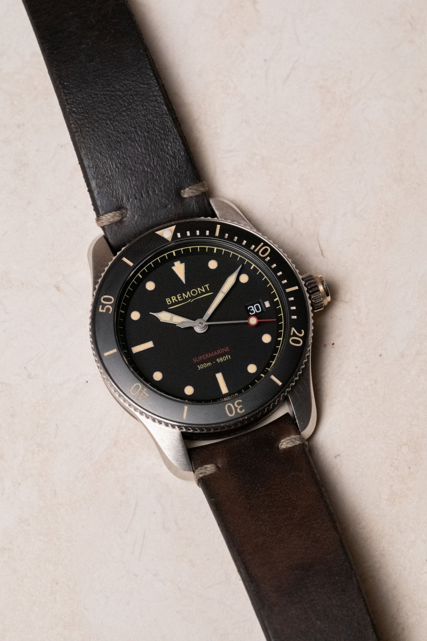 2020 Bremont Supermarine Type 300 S301-BK dial detail close-up