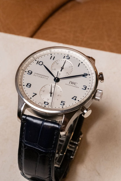 2021 IWC Schaffhausen Portugieser Chronograph dial detail close-up