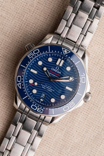 2021 Omega Seamaster Professional 300M “Blue Wave” Dial detail close-up