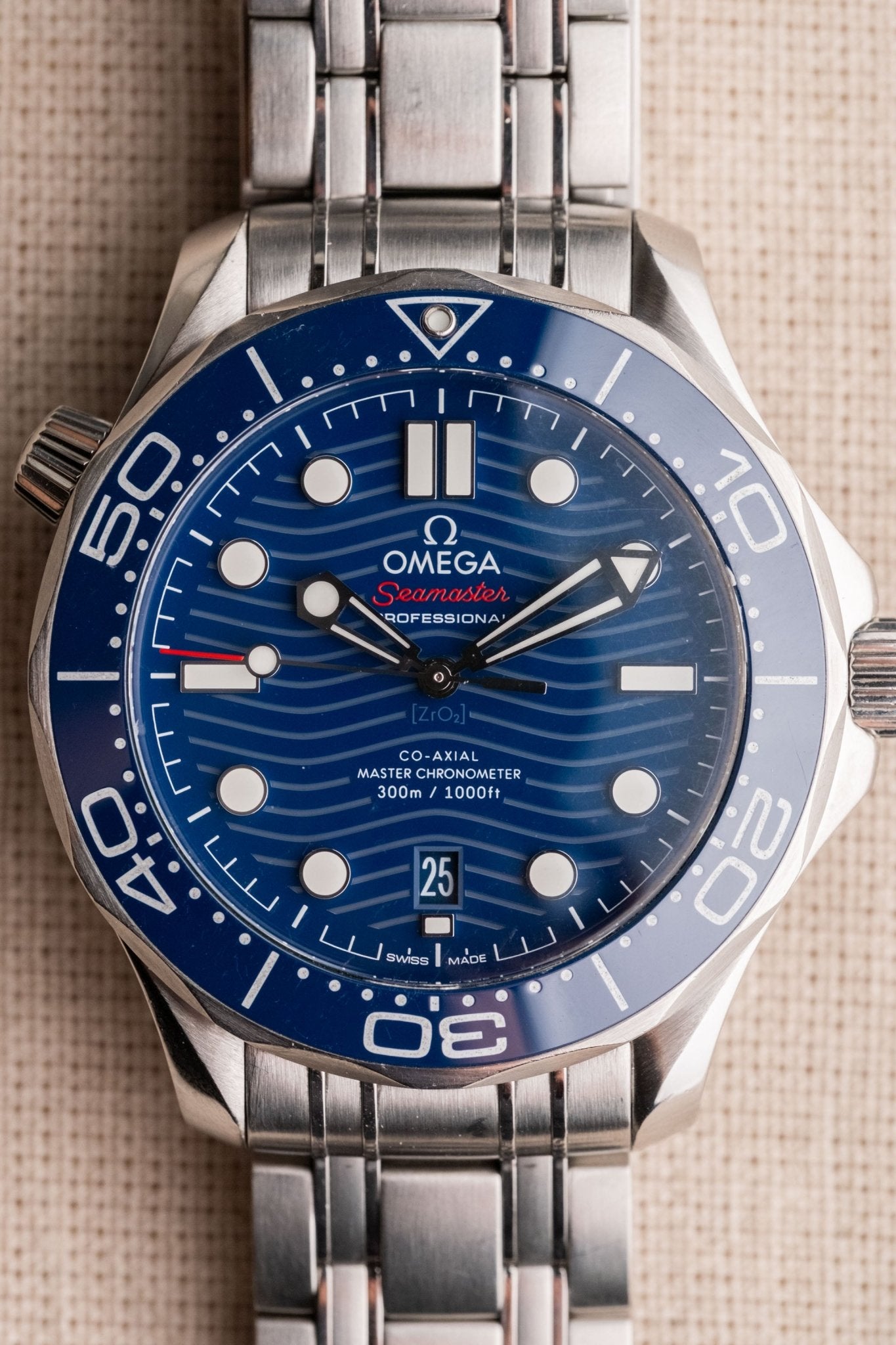 2021 Omega Seamaster Professional 300M “Blue Wave” Dial detail close-up