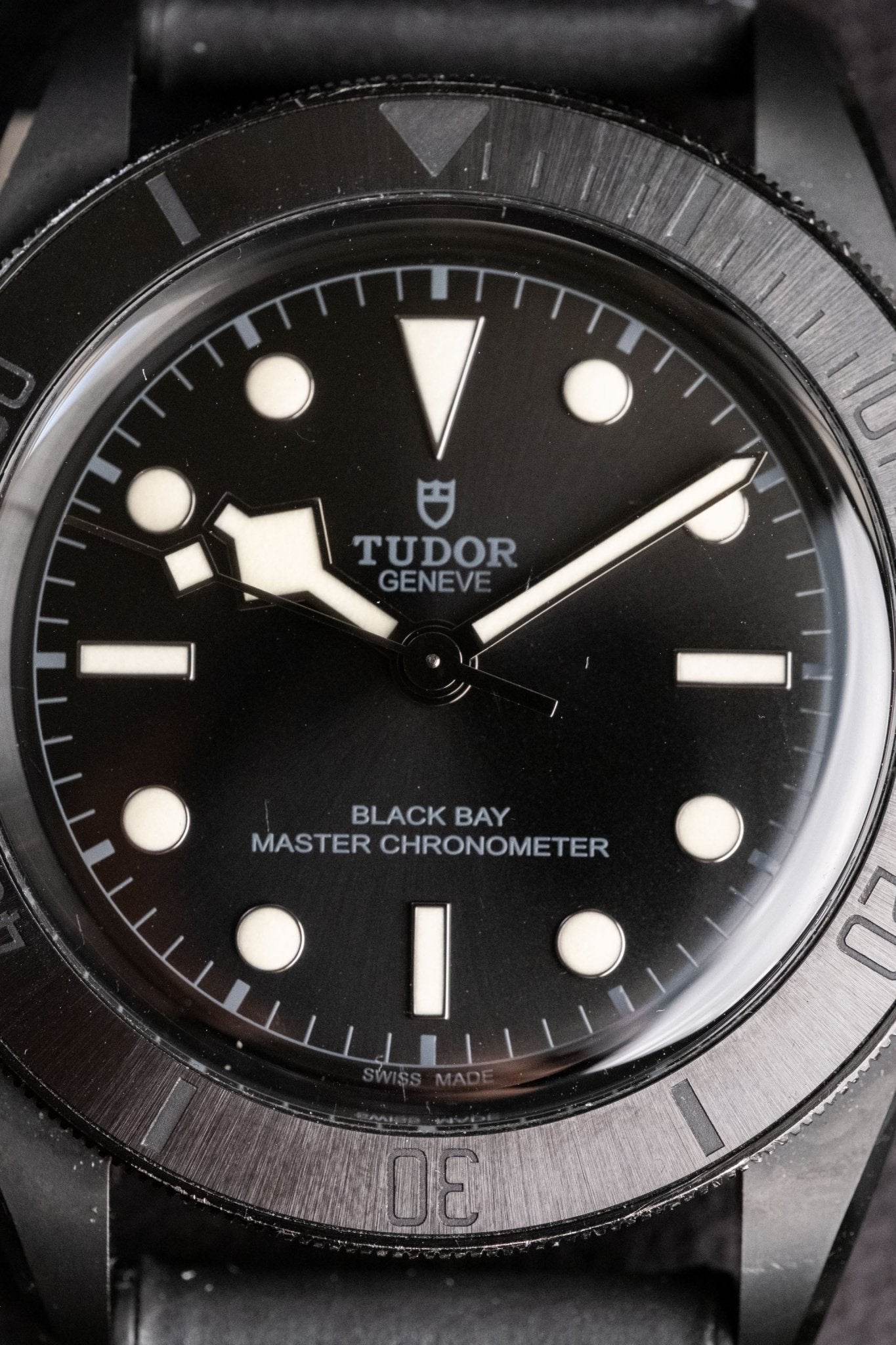 2021 Tudor Black Bay Master Chronometer Ceramic dial detail close-up