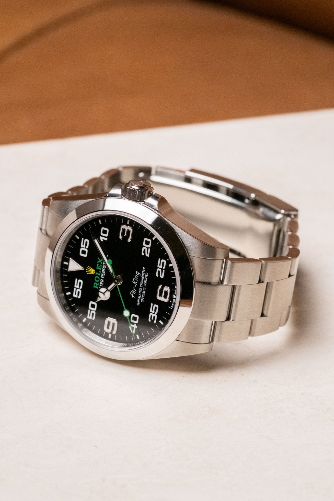 2022 Rolex Air-King 40 Black Dial Oystersteel 126900 dial detail close-up