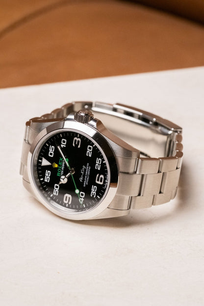 2022 Rolex Air-King 40 Black Dial Oystersteel 126900 dial detail close-up