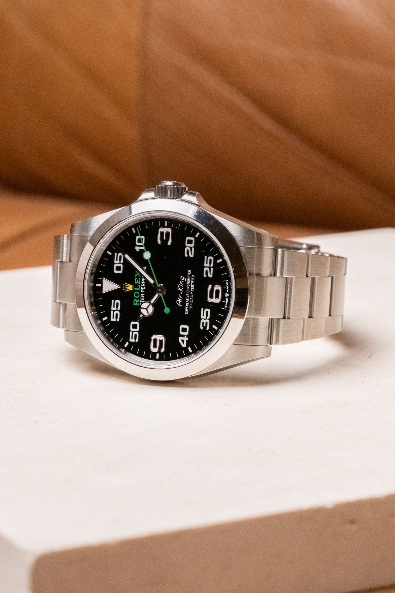 2022 Rolex Air-King 40 Black Dial Oystersteel 126900 dial detail close-up