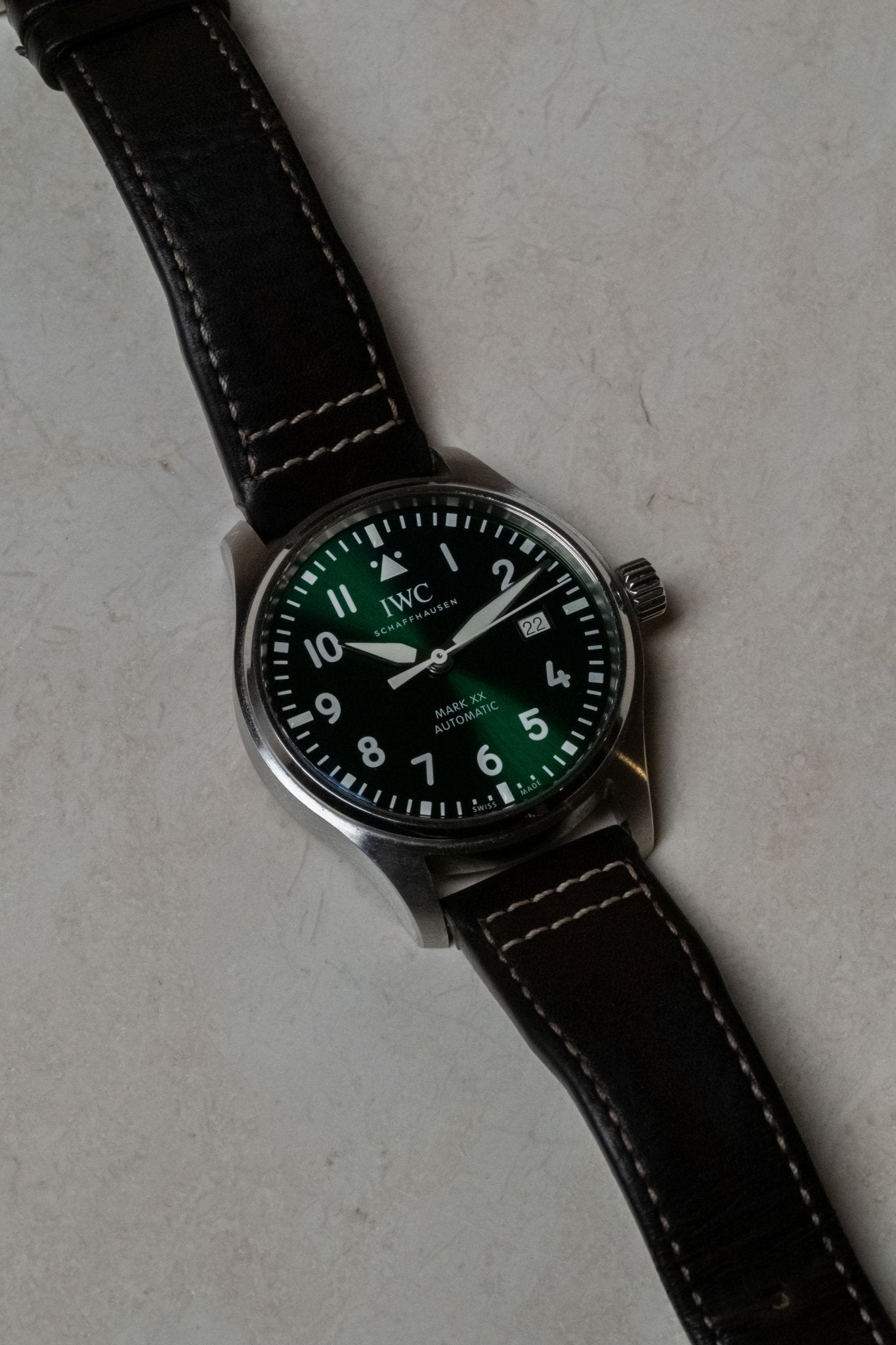 2023 IWC Schaffhausen Mark XX Green dial detail close-up