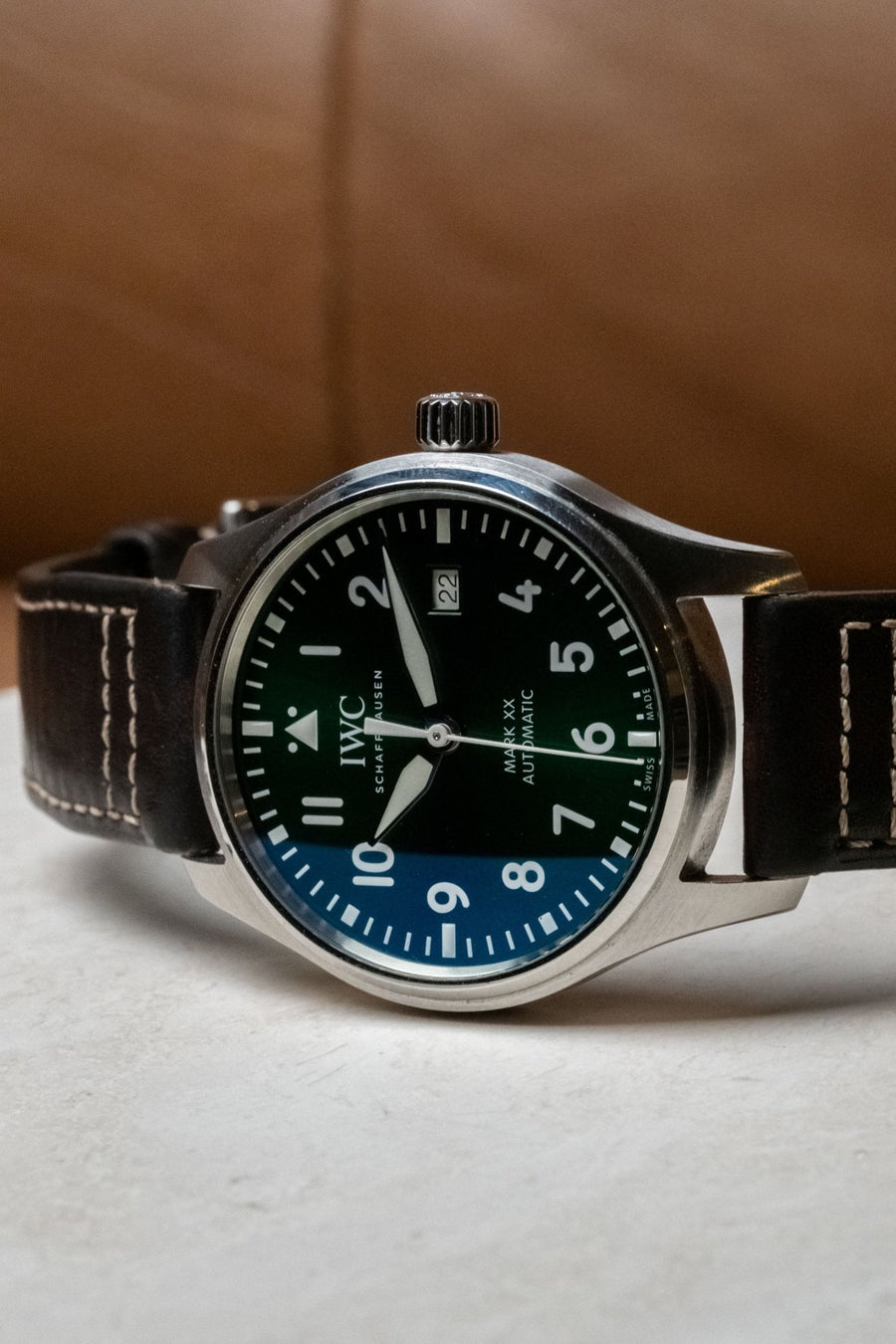 2023 IWC Schaffhausen Mark XX Green dial detail close-up