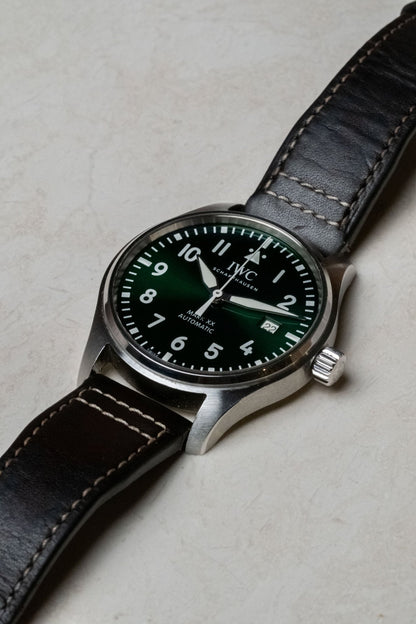 2023 IWC Schaffhausen Mark XX Green dial detail close-up