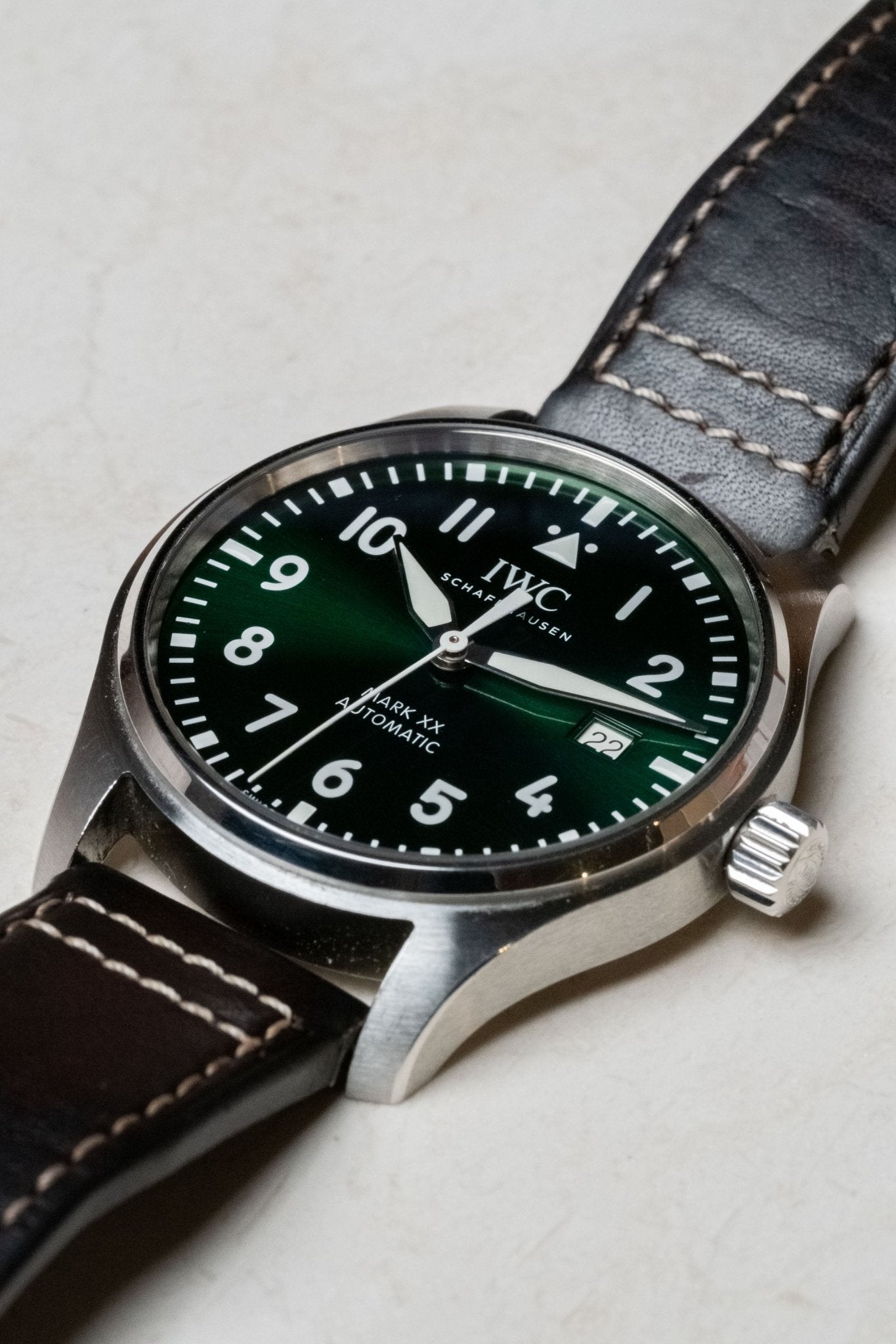 2023 IWC Schaffhausen Mark XX Green dial detail close-up