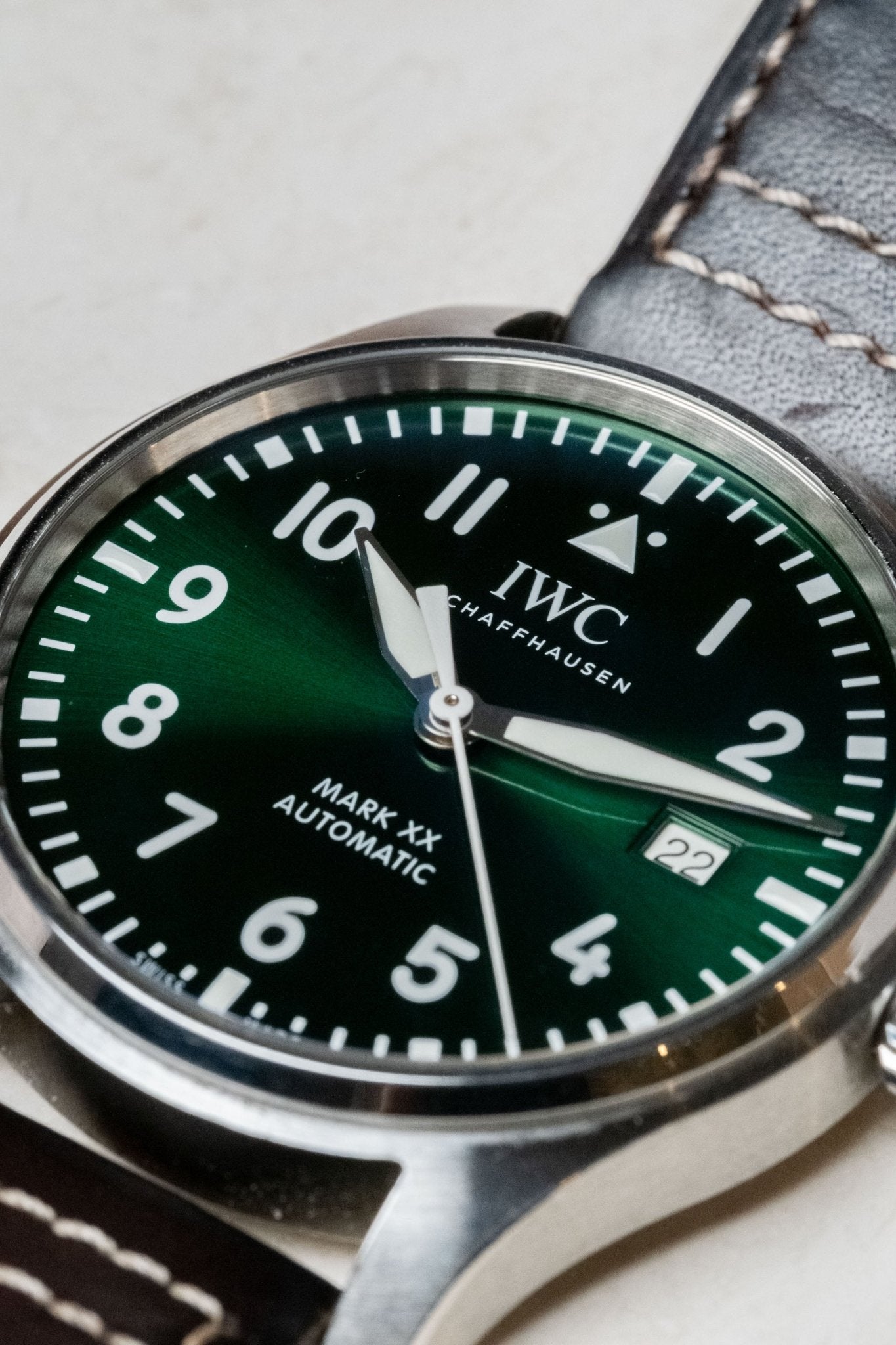2023 IWC Schaffhausen Mark XX Green dial detail close-up