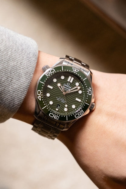 2023 Omega Seamaster 300M Professional Green Wave Dial Ceramic Bezel 210.32.42.20.10.001 - Wristory