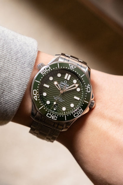 2023 Omega Seamaster 300M Professional Green Wave Dial Ceramic Bezel 210.32.42.20.10.001 - Wristory