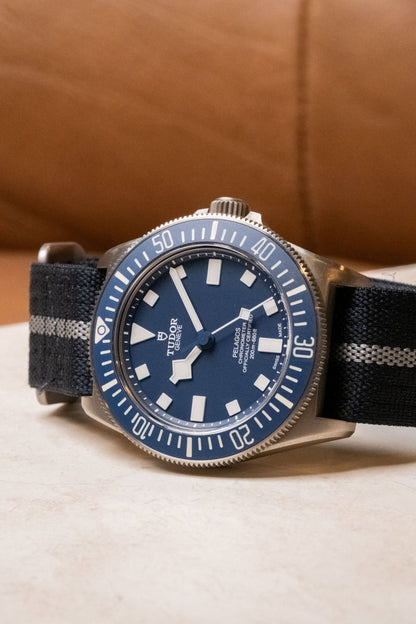 2023 Tudor Pelagos FXD Titanium Marine Nationale dial detail close-up