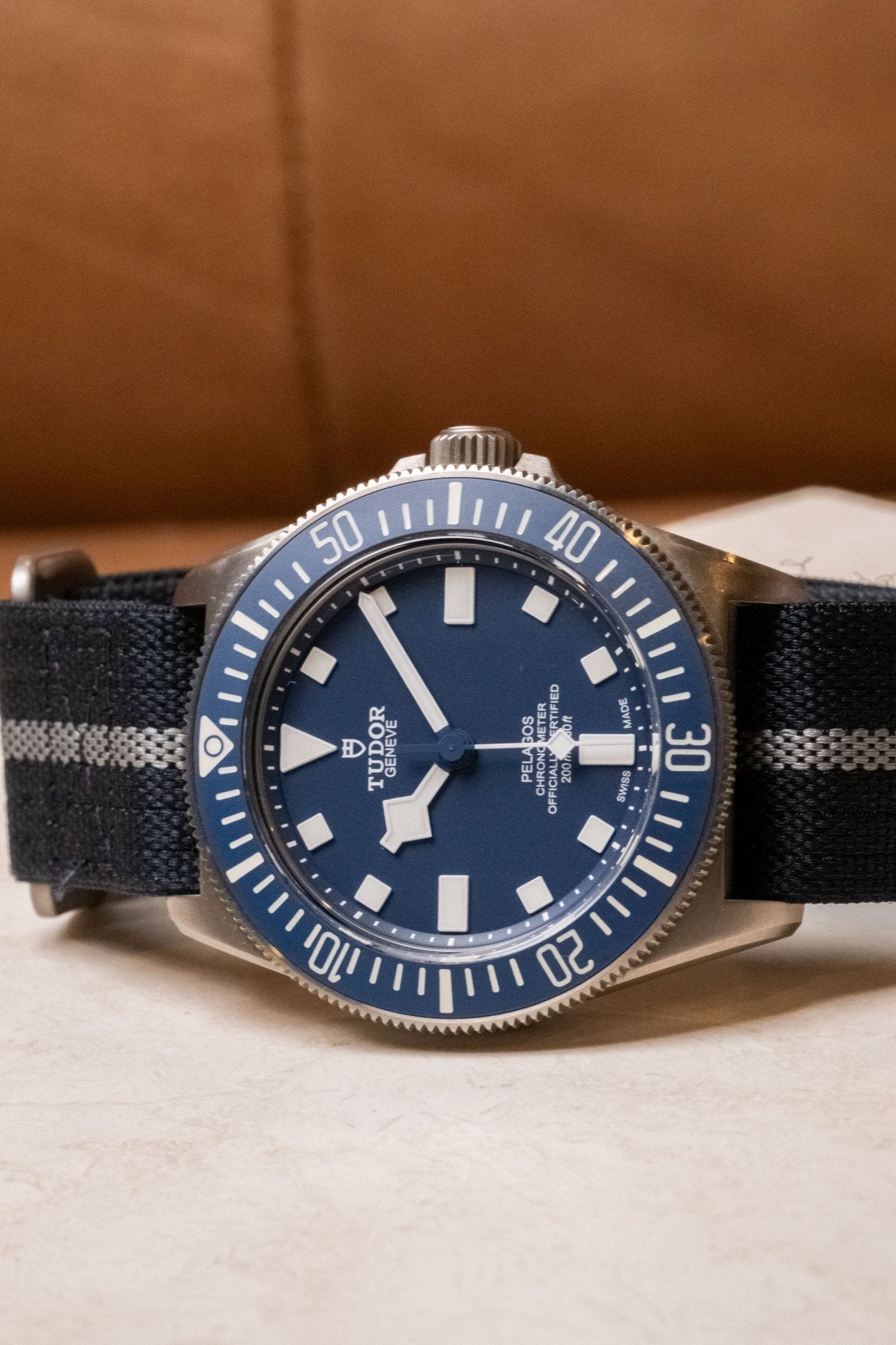 2023 Tudor Pelagos FXD Titanium Marine Nationale dial detail close-up