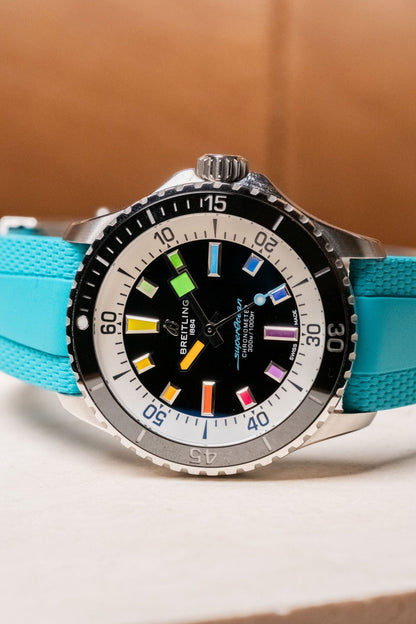 2024 Breitling Superocean Automatic 42 “Rainbow” A17375 dial detail close-up