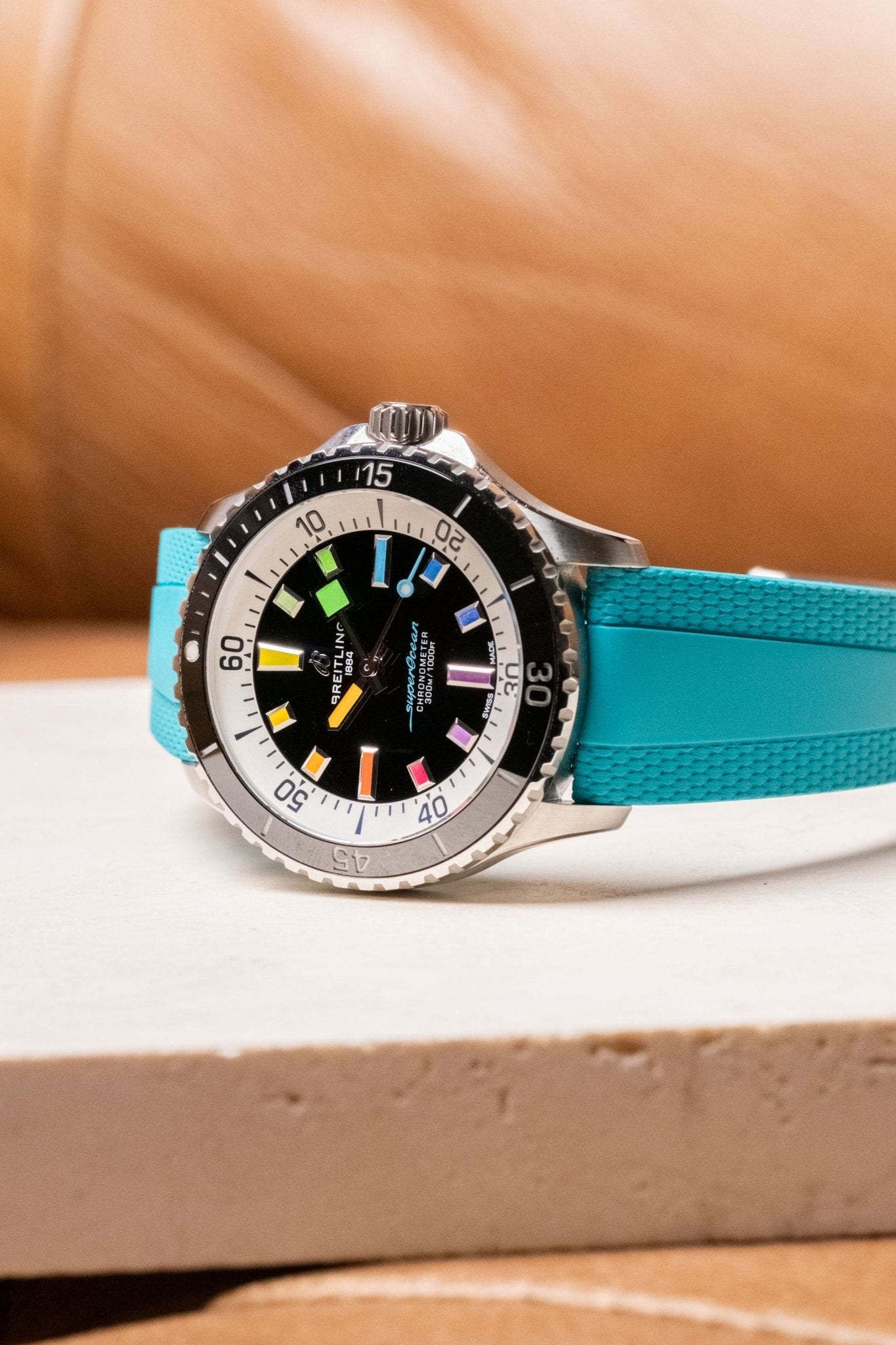 2024 Breitling Superocean Automatic 42 “Rainbow” A17375 dial detail close-up