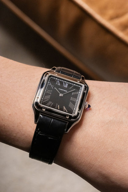 2024 Cartier Santos Dumont Black Lacquer WSSA0046 dial detail close-up