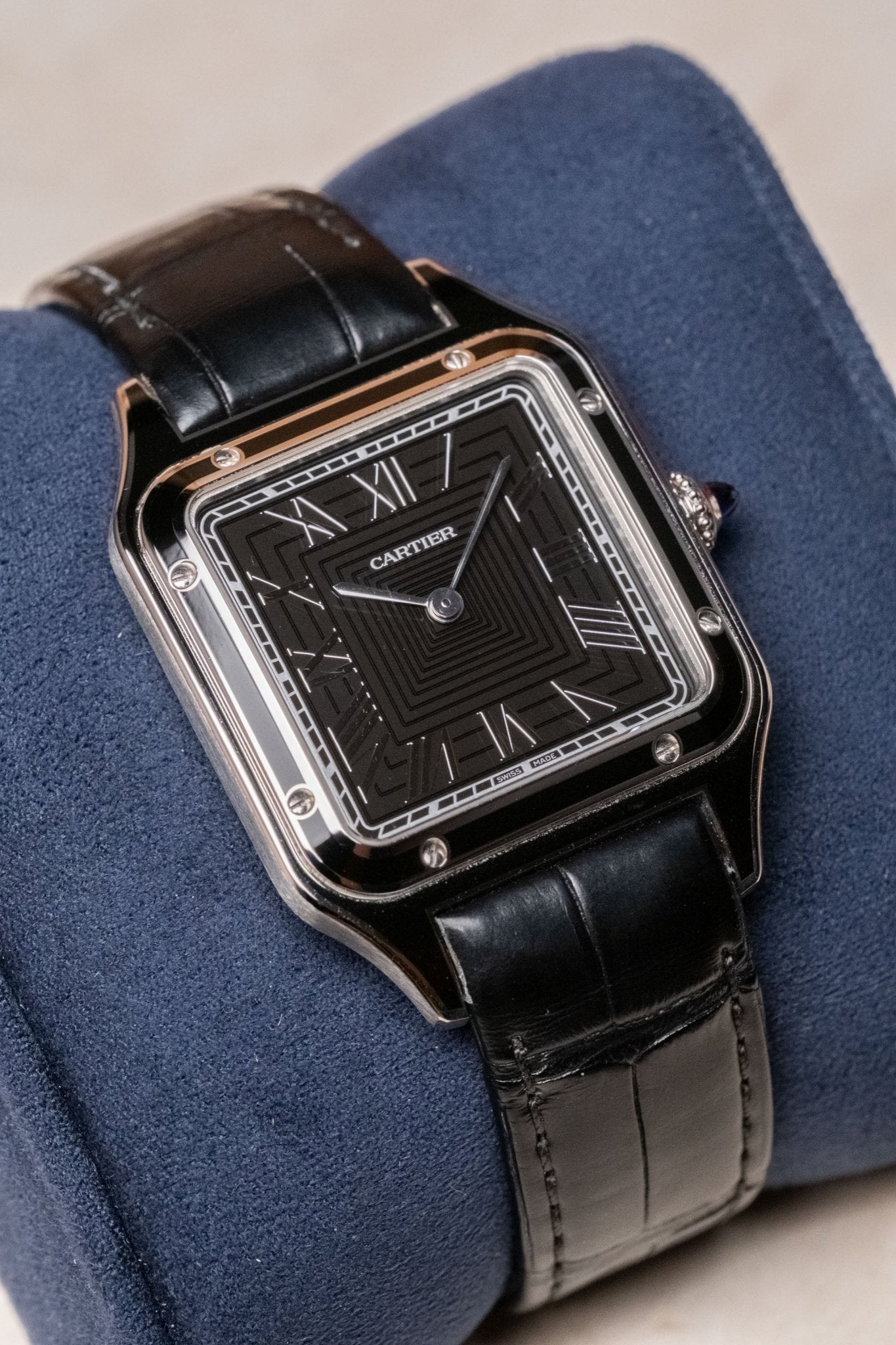 2024 Cartier Santos Dumont Black Lacquer WSSA0046 dial detail close-up